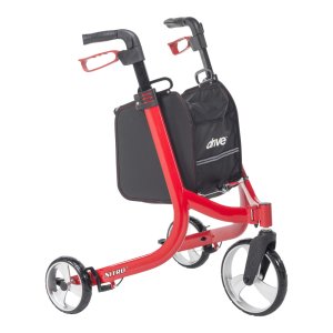 Drive Medical Nitro 3-Wheel Rollator - Supports up to 300 lbs, Red, Pack of 1, RTL10266TWHL